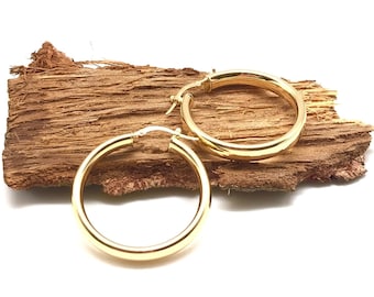 Pendientes de aro de oro amarillo de 14 quilates: diseño italiano hecho a mano.