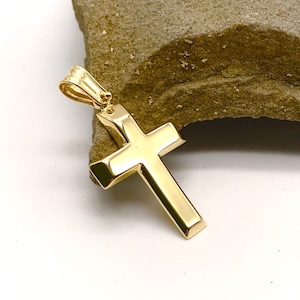 14K Yellow Gold Religious Cross Charm Pendant -  Italian Cross Pendant - Handmade Polished Gold Cross -Italian Gold Design