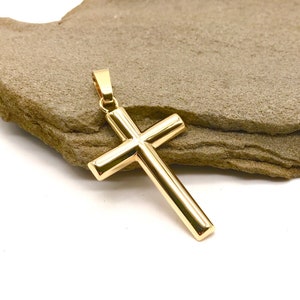 14K Yellow Gold Religious Cross Charm Pendant -  Italian Cross Pendant - Handmade Polished Gold Cross -Italian Gold Design