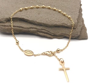 18K Yellow Gold Rosary Bracelet - Bracelet with Religious Charms - Italian Jewelry - Gift For Him and For Her -Italian Gold Design