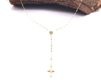 9K Yellow Gold Rosary Necklace with Religious Charms - Italian Design