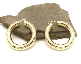 18K Yellow Gold Hoop Earrings Chubby Hoops Handmade Italian