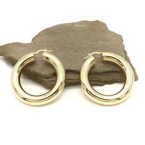 18K Yellow Large Gold Earrings - Polished Hoop Earrings - Chubby Hoop Earrings - Anniversary Gift  - Handmade Earrings - Italian Gold Design
