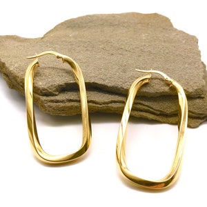 14K Yellow Gold Earrings - Hoop Earrings - Oval Gold Earrings - Gold Gift for Women - Handmade Earrings - Italian Gold Design