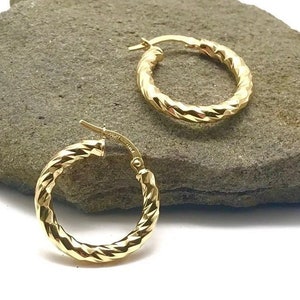 14K Yellow Gold Earrings - Hoop Earrings - Hammered Gold Earrings - Gold Gift for Women - Handmade Earrings - Italian Gold Design