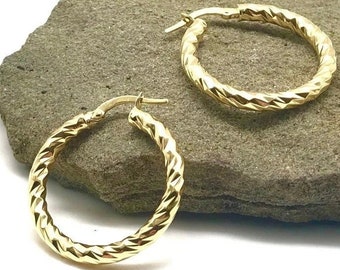 14K Yellow Gold Earrings - Hoop Earrings - Hammered Gold Earrings - Gold Gift for Women - Handmade Earrings - Italian Gold Design