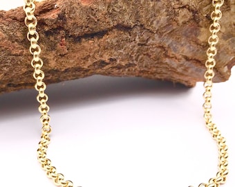 14K Yellow Gold Necklace - Rolo Link Chain - Real Gold - Handmade