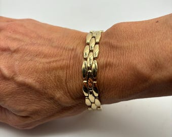 Bracciale a maglie con pantera in oro giallo 14 carati - Design italiano