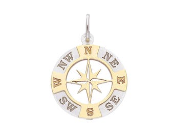 Ciondolo Rosa dei Venti in oro bicolore 18 carati - Charm italiano - Oro vero