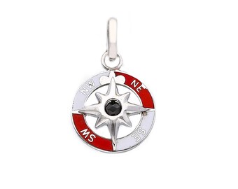 Ciondolo Rosa dei Venti in oro bianco 18 carati - Charm smaltato - Oro vero