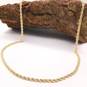 14K Gelbgold Kettenhalskette - Seil Gliederkette - 4 MM Seil Gliederkette - Herren und Damen Goldkette - Handgemachte Kette - Italienisches Gold Design
