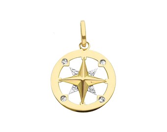 Ciondolo Rosa dei Venti in oro bicolore 18 carati - Charm italiano - Oro vero