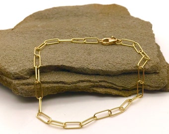 14K Yellow Gold Paperclip Bracelet - Real Gold - Italian Design - 7.5 Inch Length