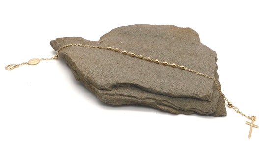 9ct Gold bracelet beads diamond cut Cross Medal