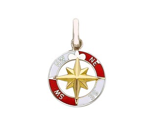 Ciondolo Rosa dei Venti in oro bicolore 18 carati - Charm smaltato - Oro vero