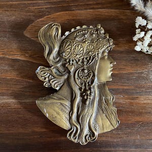 Vintage Signed MUCHA Indiana Metal Craft Large Artisan Gypsy Belt Buckle, 4.5"x3", Heavy Art Nouveau Statement Piece