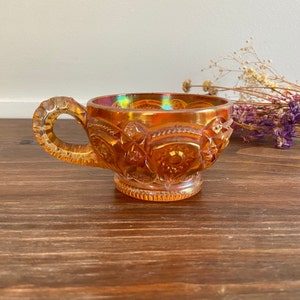 Vintage Iridescent Marigold Orange Carnival Punch Imperial Glass, Marigold Carnival Glass Hobstar and Flowers pattern, MCM Kitchen