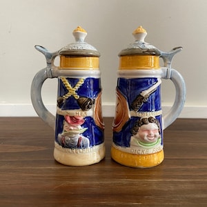 Vintage German Stein Salt and Pepper Shakers, Novelty Salt and Pepper, Vintage Shakers, Kitchen Decor, Bachelor Pad Beer Lover Kitchen