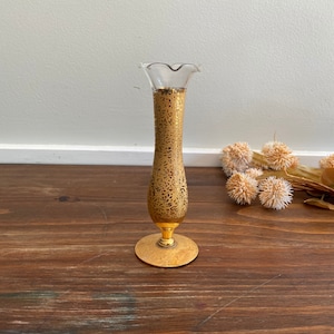 Vintage Ransgil Crystal Small Clear and 22k Gold Bud Vase, Ruffled Candlestick Holder, Victorian Mantle, Bridal Shower Table, Wedding Decor