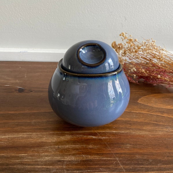 Vintage Blue Sango Ceramic Pinch Lid Jar, Small Change Bank, Trinket Holder, Dusk Blue Lidded Sugar Container, Nova Eggplant Blue Creamer