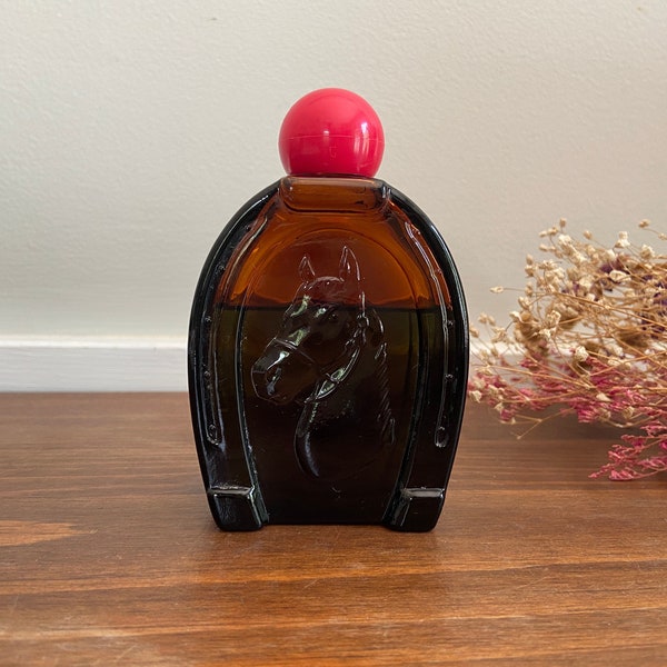 Vintage Avon Horse and Horseshoe Cologne Bottle, Dresser Vanity Decor, Lucky Horse Shoe Gift, Horse Decanter, Triple Crown, Spicy Aftershave