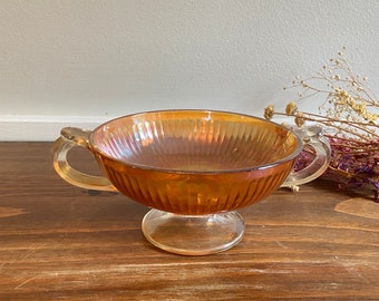 Vintage Carnival Glass Marigold Optic & Buttons Imperial Dish Bowl Iridescent, Double Handled Candy Dish, Imperial Glass, MCM Glass Bowl