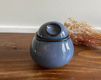 Vintage Blue Sango Ceramic Pinch Lid Jar, Small Change Bank, Trinket Holder, Dusk Blue Lidded Sugar Container, Nova Eggplant Blue Creamer