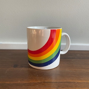 Vintage Wrap Around Rainbow Coffee Mug, Retro Rainbow Cup, LGBTQ Pride Gift, Unmarked, Gift for Hope