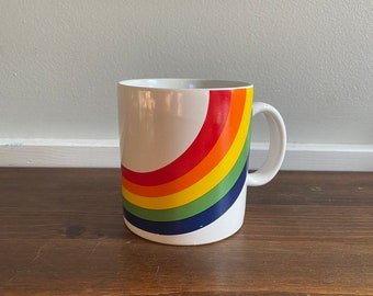 Vintage Wrap Around Rainbow Coffee Mug, Retro Rainbow Cup, LGBTQ Pride Gift, Unmarked, Gift for Hope