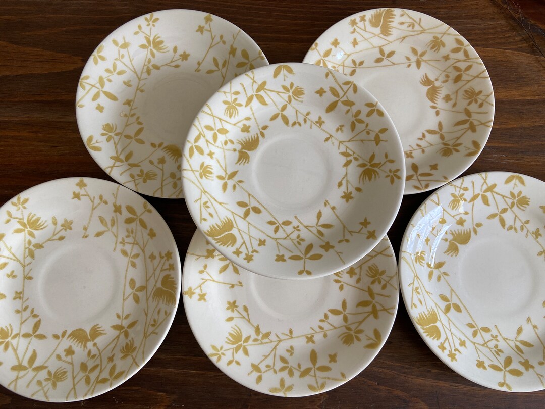Vintage Sheffield Golden Meadow Ironstone 6 Saucer Plates, Set of 6
