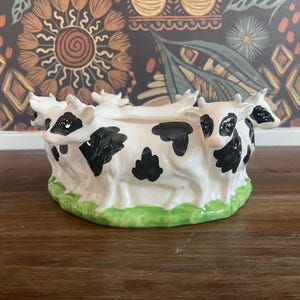 Vintage Vander 1981 Circle of Cows indoor plantenbak, zeshoekige succulente luchtplanter pot, eigenzinnige unieke plant kamer decor, Holstein Cow Lover
