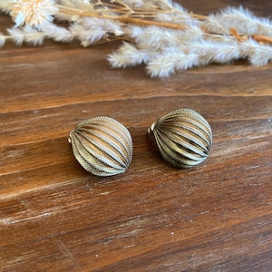 Vintage Brushed Golden Domed Ribbed Half Melon Pierced Earrings, Oversized Chunky Retro Geometric Shell Earrings, Statement Earrings