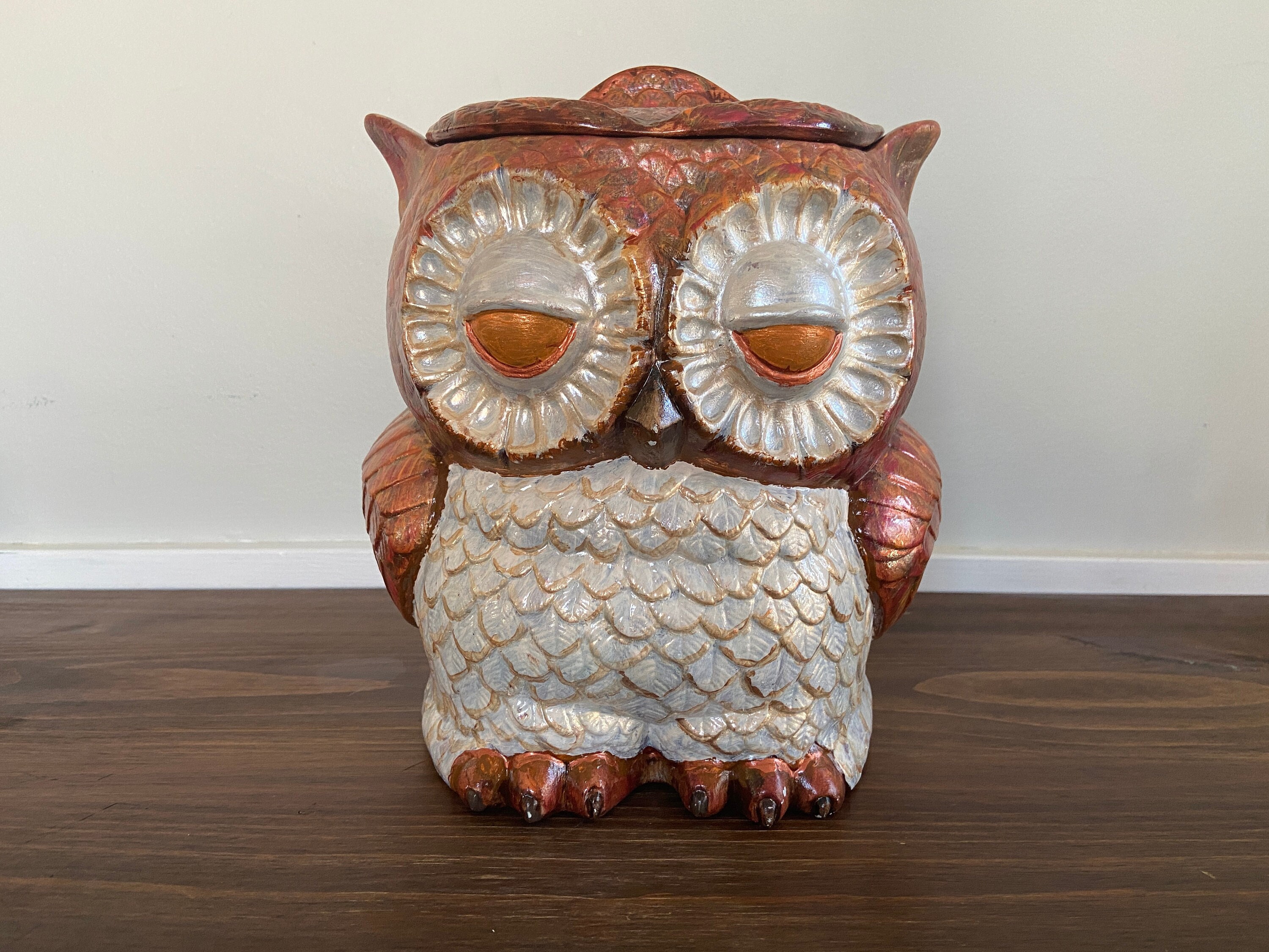 Large Vintage Double Sided Faced Owl Cookie Jar, Oversized Cookie