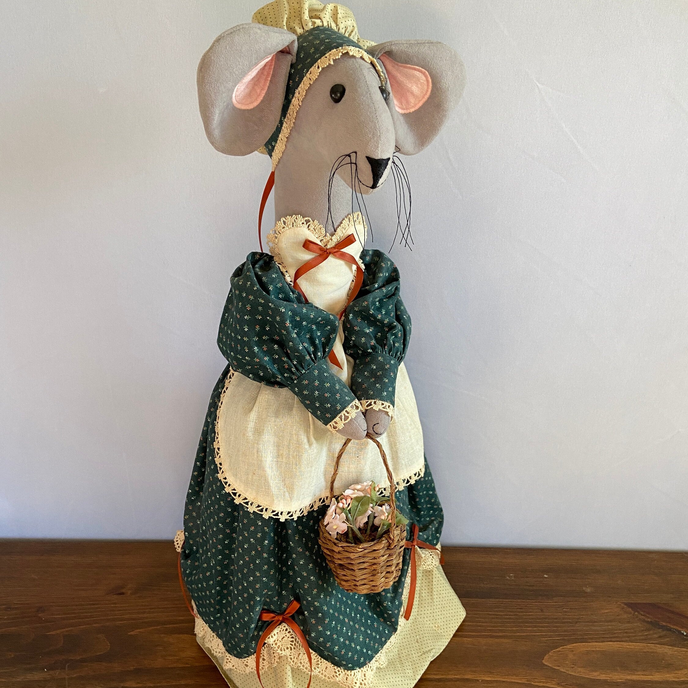 Vintage Oversized Extra Large Country Spring Mouse With Basket of