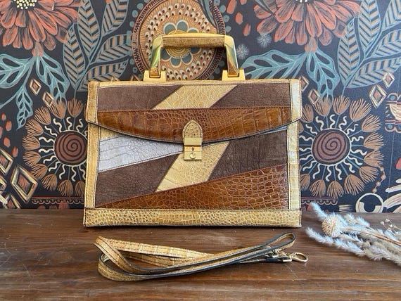 Cellerini レザーアタッシェケース ヴィンテージ Vintage Sudhaus Leather Crocodile Print Patchwork Handheld or