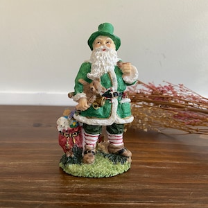 Vintage Bright Green Irish Santa Claus with Sack of Gifts, Irish Father Christmas, 1995, International Resourcing SC16, Holiday Knickknacks