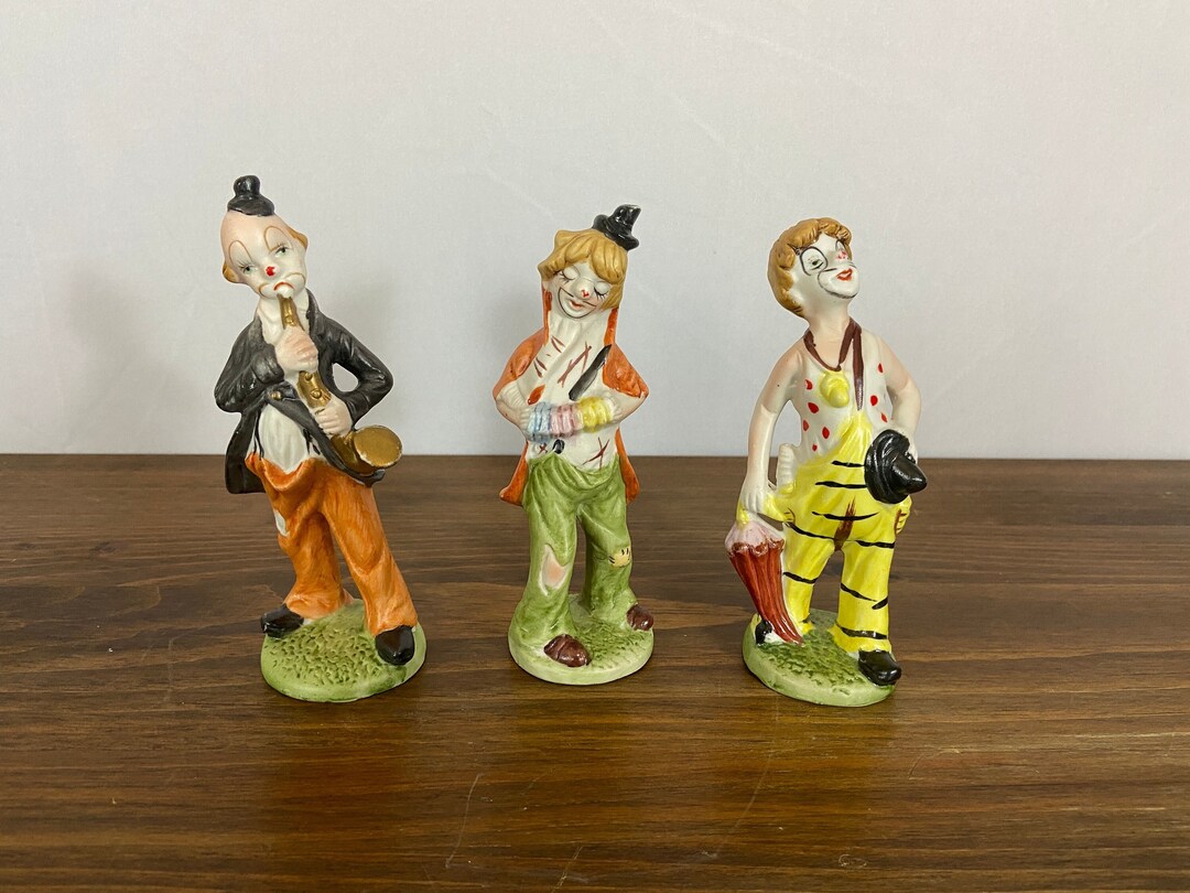 Vintage Musical Hobo Clown Trio, Set of 3 Ceramic Clowns, Vintage