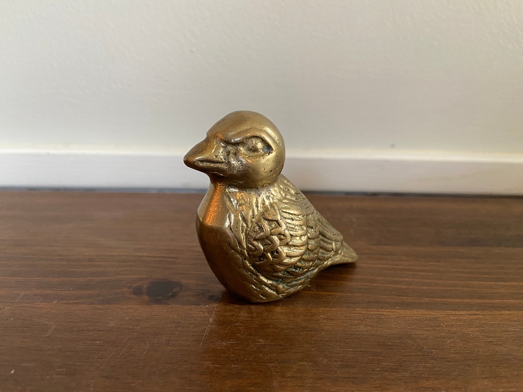 Vintage Solid Brass Bird Figurine, Heavy Small Bird