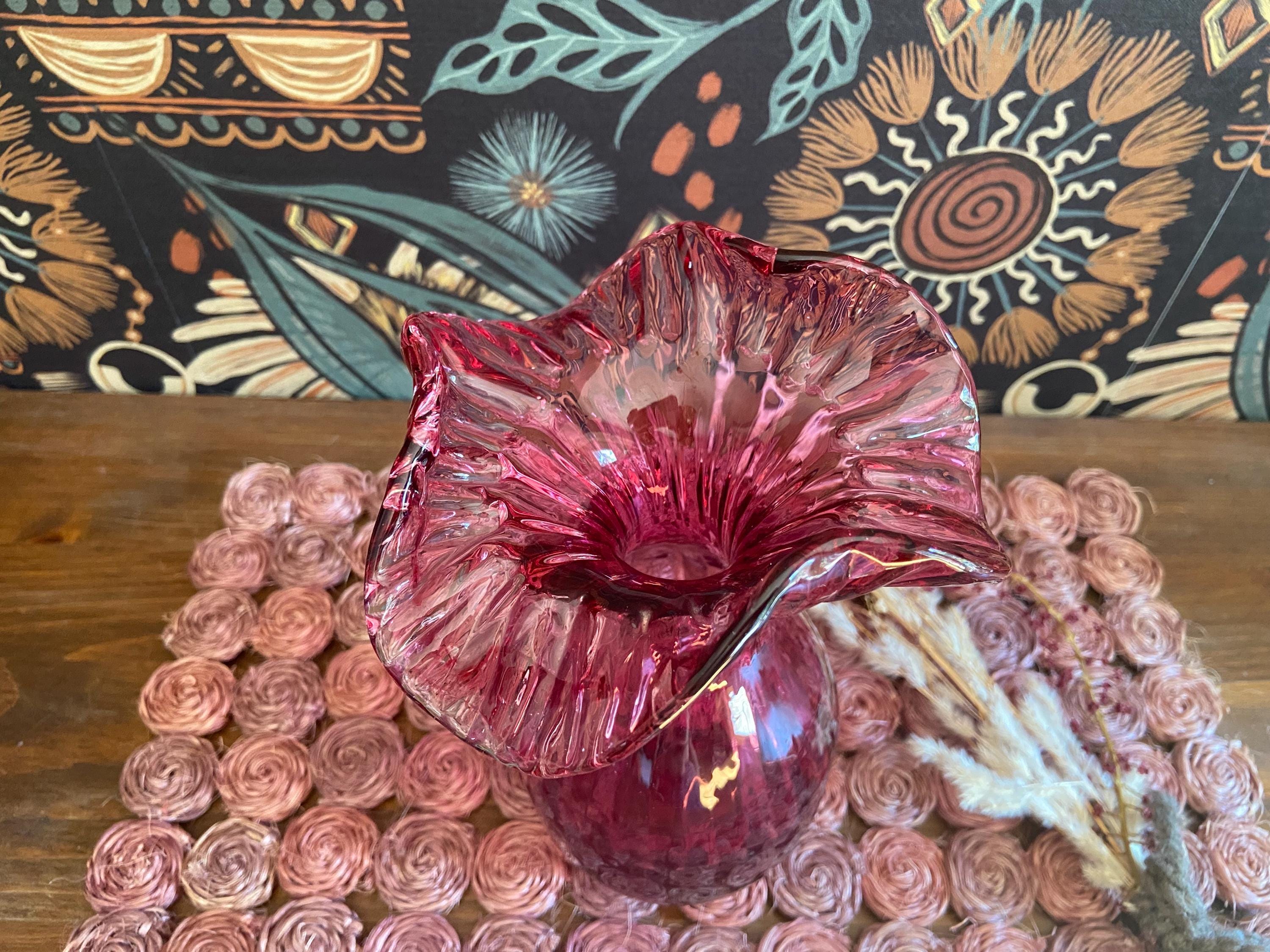 Vintage Fenton Style Cranberry Pink Ruffled Crimped Edges
