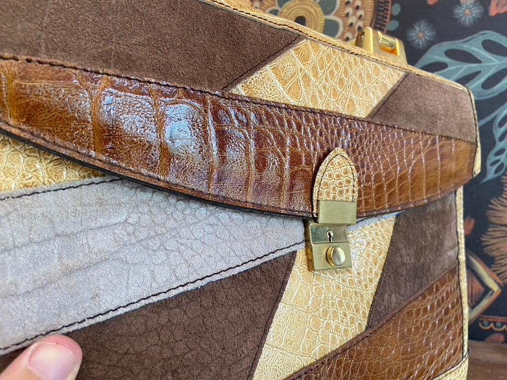 Vintage Sudhaus Leather Crocodile Print Patchwork Handheld or 