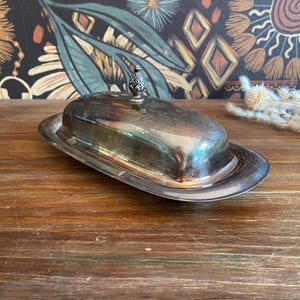 Vintage Silver Butter Dish, WM Rogers Silver Plate Butter Tray with Lid, Silver Patina Serving Margarine Platter, Thanksgiving Table