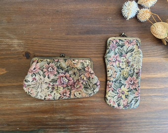 Monedero pequeño de tapicería vintage floral de punto de aguja o estuche para cigarrillos y gafas de sol, monedero de punto de aguja estilo Regencia, moda francesa