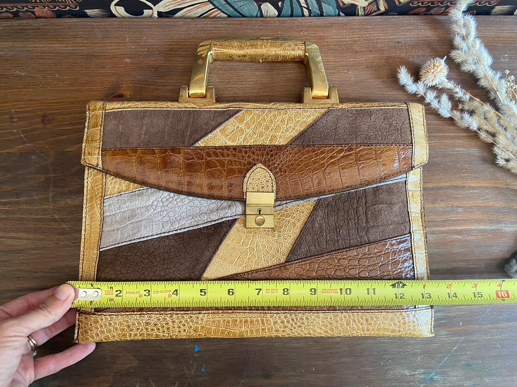 Vintage Sudhaus Leather Crocodile Print Patchwork Handheld or 