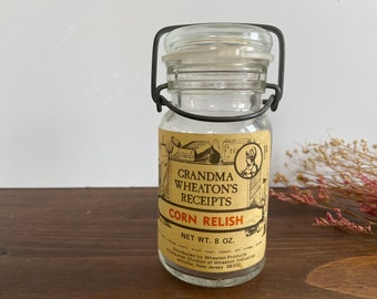 bocal vintage de relish de maïs de grand-mère Wheaton, pot de 8 oz avec joint en caoutchouc, petits bocaux de cuisine, bocal à bijoux en forme de bouton, cadeau pour maman