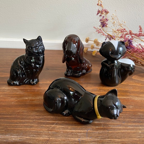 Vintage Avon Assorted Cat Skunk Hound Dog Cologne Bottles, Dresser Vanity Decor, Maximalist Glass Animal Figurines Shelf Decor, No Waste Jar