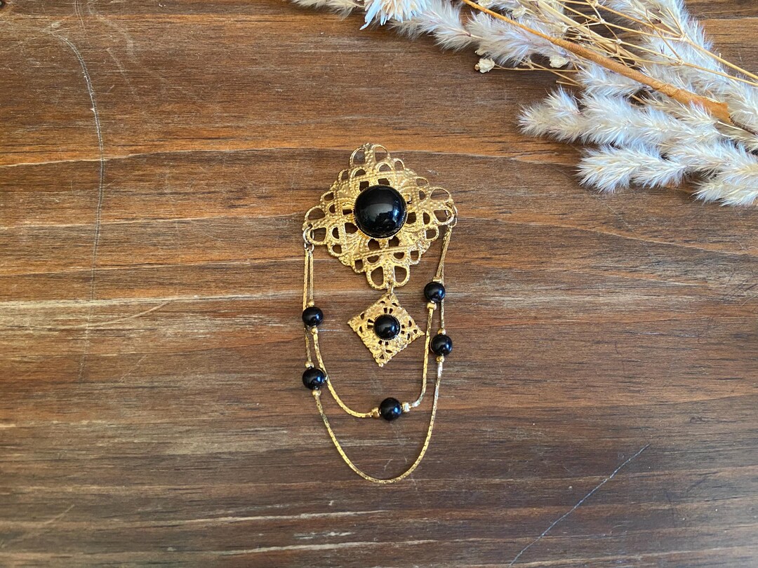 Vintage Chatelaine Gold Toned Victorian Revival Gothic Vampire Dangling ...
