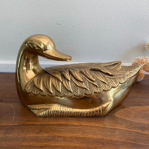 Large Detailed Vintage Brass Resting Mallard Duck Sculpture, Looking Back Duck Figurine, Hunters Lodge, Man Cave, Large Brass Bird Statue
