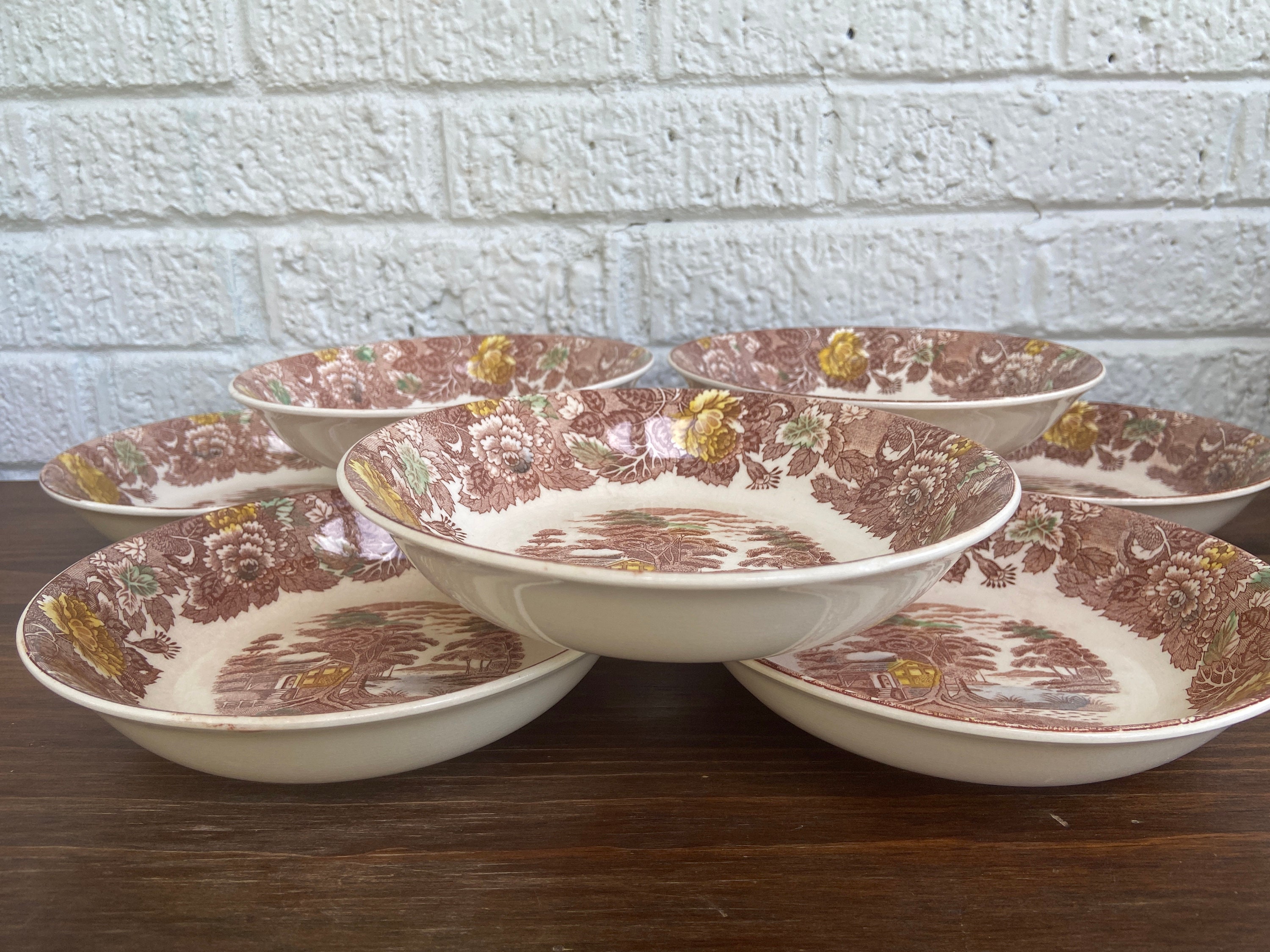 Vintage Nasco Mountain Wood-land Large Decorative Soup Bowls, Set of 8 ...