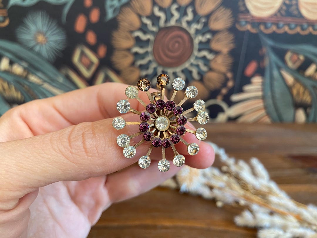 Vintage Purple and Clear Rhinestone Comet Snowflake Firework Starburst ...