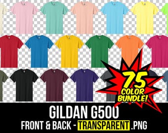 Gildan G500 Front and Back Mockup Bundle, T Shirt Mockup PNG, 5000 Transparent, Front and Back G500, Mock Up Bundle 5000